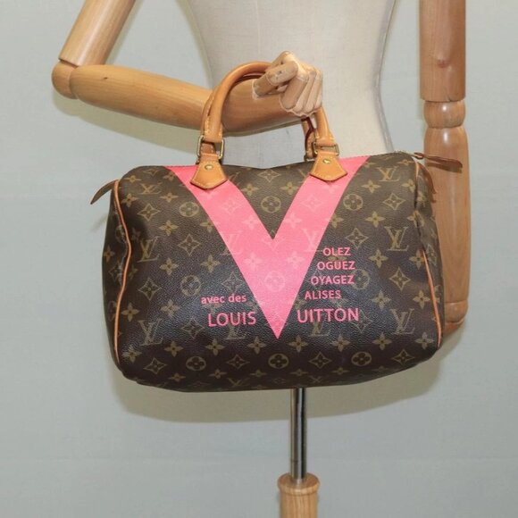 LOUIS VUITTON Monogram V Line Speedy 30 Hand Bag Pink LV Auth 111392A - Picture 1 of 16